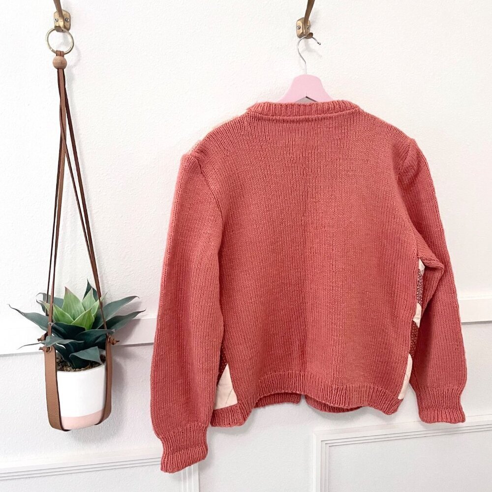 Cottagecore Hand Knit Peach Patchwork Sweater Siz… - image 5